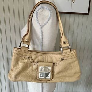 MAXX NY Neutral Tan Rectangle Shoulder Bag nwot Y2K Silver Hardware